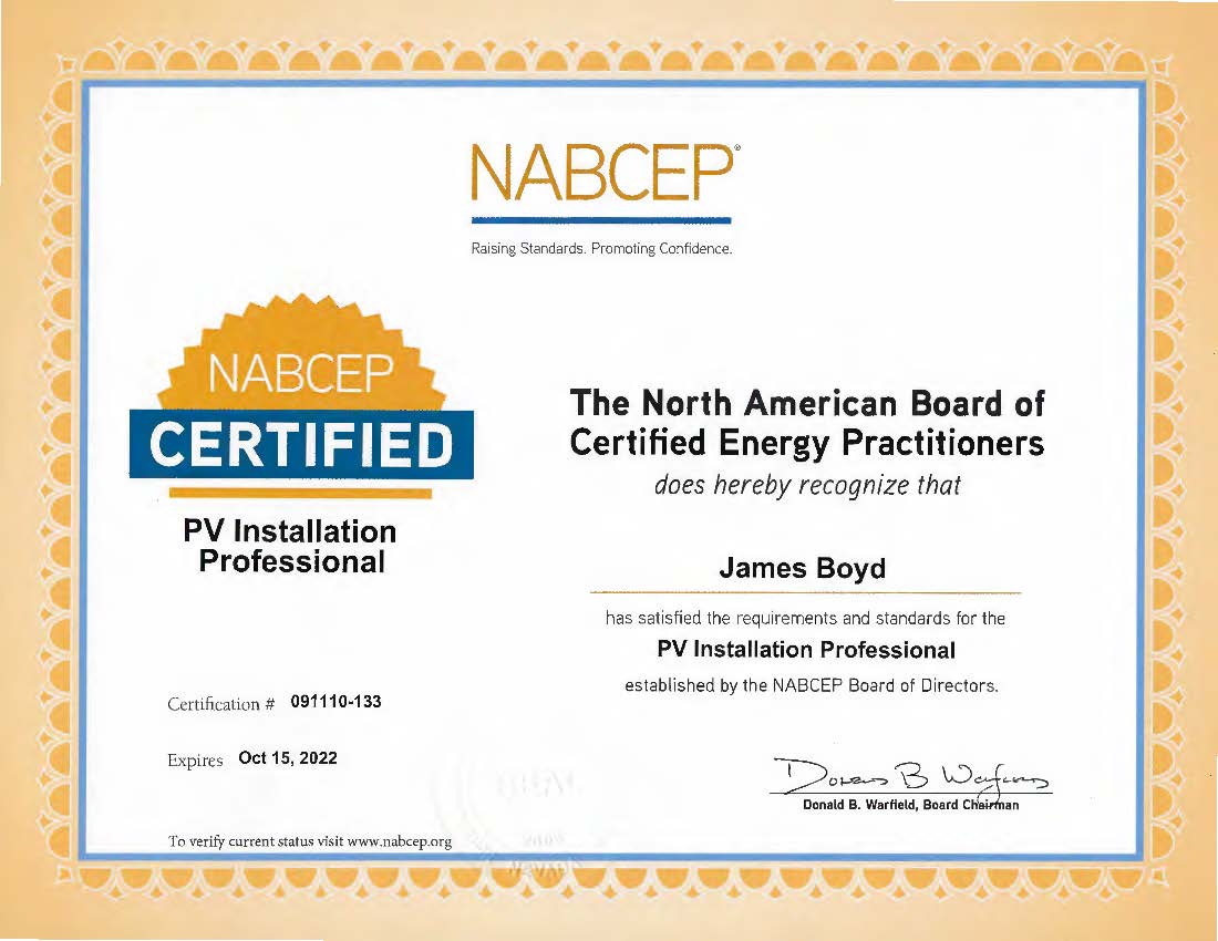 NABCEP CERTIFICATION 2019-2022
